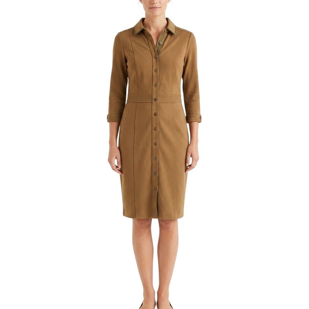 Boden Shirt Dress Womens 10R Brown Cotton Modal 3/4 Sleeve Professional Modest